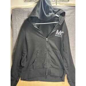 Michael Kors Full Zip Hoodie Black Women's Large No Drawstring